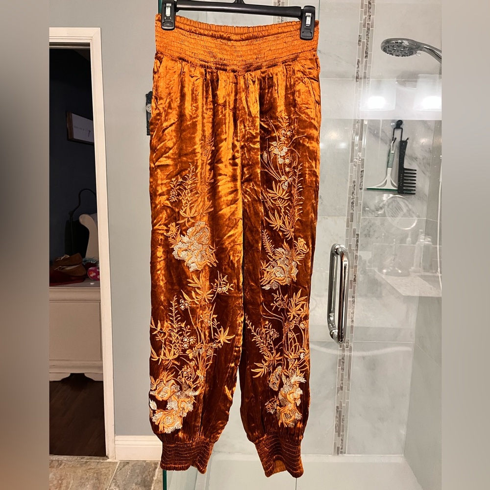 NWT Anthropologie Velvet Embroidered Pants Size S